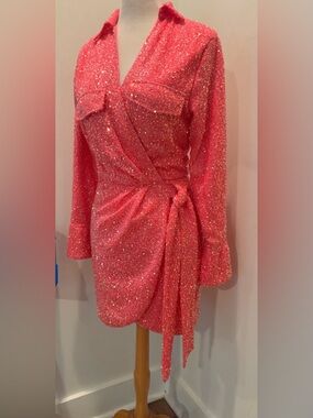 Pink Sequin Wrap Mini Dress Judith March medium